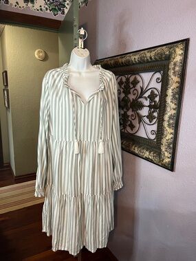 NWT Dip Eco- Friendly Green/White Striped  tiered dress Sz XL